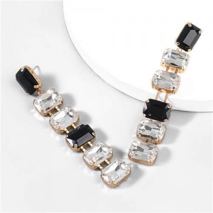 Wholesale Fashion Jewelry Party Style Square Glass Long Design Costume Drop Earrings - White
