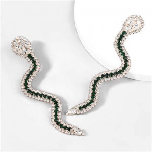 Snake Shape Animal Jewelry Women Bling Fashion Rhinestone Wholesale Earrings - Black
