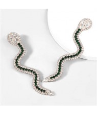 Snake Shape Animal Jewelry Women Bling Fashion Rhinestone Wholesale Earrings - Black
