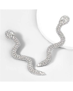 Snake Shape Animal Jewelry Women Bling Fashion Rhinestone Wholesale Earrings - White
