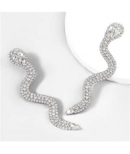 Snake Shape Animal Jewelry Women Bling Fashion Rhinestone Wholesale Earrings - White