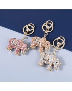 3 Colors Available Shining Rhinestone Elephant Folk Style Alloy Key Chain