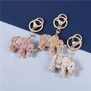 3 Colors Available Shining Rhinestone Elephant Folk Style Alloy Key Chain