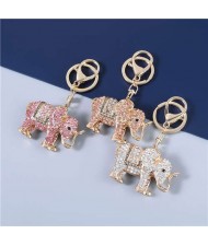3 Colors Available Shining Rhinestone Elephant Folk Style Alloy Key Chain