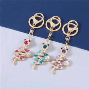 3 Colors Available Bling Rhinestone Snake Modeling Handbag Pendant Key Chain
