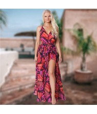 Fashion Design U.S. and European Wholesale Printing Summer Sleeveless Slip Beach Dress - Blue