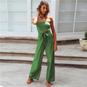 Summer Casual European and U.S. Fashion Open Back Straight Jumpsuit - Green