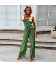 Summer Casual European and U.S. Fashion Open Back Straight Jumpsuit - Green