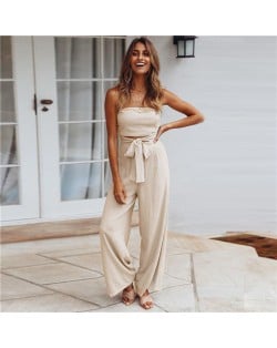 Summer Casual European and U.S. Fashion Open Back Straight Jumpsuit - Green