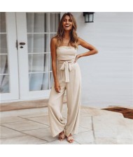 Summer Casual European and U.S. Fashion Open Back Straight Jumpsuit - Apricot