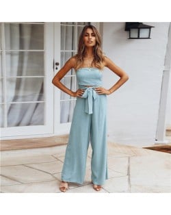 Summer Casual European and U.S. Fashion Open Back Straight Jumpsuit - Green