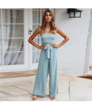 Summer Casual European and U.S. Fashion Open Back Straight Jumpsuit - Blue