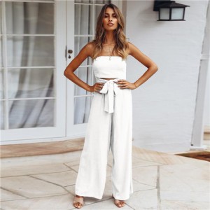 Summer Casual European and U.S. Fashion Open Back Straight Jumpsuit - White