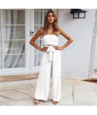 Summer Casual European and U.S. Fashion Open Back Straight Jumpsuit - White