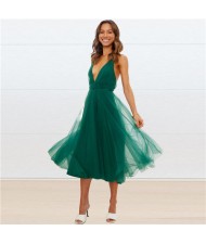 European and American Elegant Style Mesh Elegant Suspender Bridesmaid Dress - Green