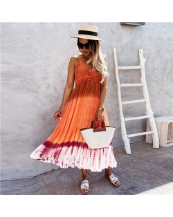Temperament Gradient Color Large Skirt Beach Suspender Dress - Blue