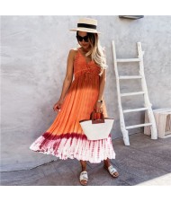 Temperament Gradient Color Large Skirt Beach Suspender Dress - Orange