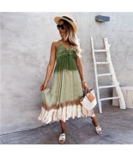 Temperament Gradient Color Large Skirt Beach Suspender Dress - Green