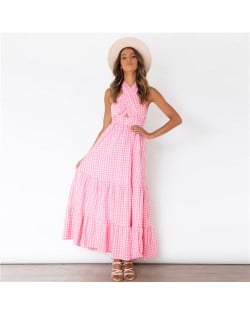 Europe and America Popular Backless Plaid  Summer Beach Long Dress - Orange