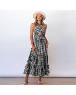 Europe and America Popular Backless Plaid  Summer Beach Long Dress - Orange