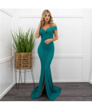 European and American Fashion Summer V-neck Elegant Slim Long Dinner Party Dress - Green