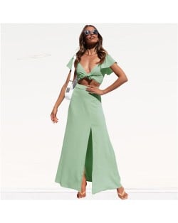 Summer Chiffon Fashion Casual Beach Long Dress Suit - Blue