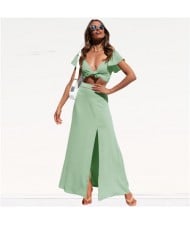 Summer Chiffon Fashion Casual Beach Long Dress Suit - Green
