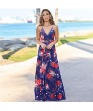 French Design Elegant Sling Floral Wholesale Fashion Long Dress - Blue