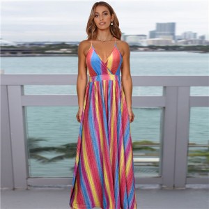 French Design Elegant Sling Floral Wholesale Fashion Long Dress - Colorful