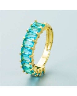 European and American Hip Hop Style Copper Plated Open-end Women Wholesale Ring - Blue