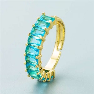 European and American Hip Hop Style Copper Plated Open-end Women Wholesale Ring - Blue