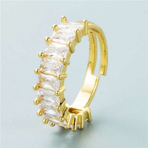 European and American Hip Hop Style Copper Plated Open-end Women Wholesale Ring - White