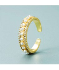 Popular Narrow Side Zircon and Pearl Decorated Women Open-end Ring