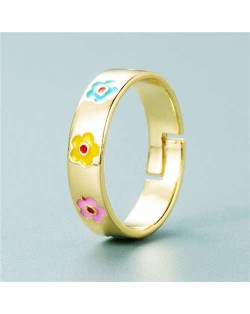 Simple Design Colorful Oil-spot Glaze Women Fashion Ring - Flower