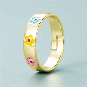 Simple Design Colorful Oil-spot Glaze Women Fashion Ring - Flower