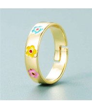 Simple Design Colorful Oil-spot Glaze Women Fashion Ring - Flower