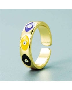 Simple Design Colorful Oil-spot Glaze Women Fashion Ring - Eye