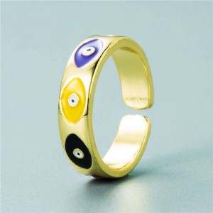 Simple Design Colorful Oil-spot Glaze Women Fashion Ring - Eye