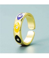 Simple Design Colorful Oil-spot Glaze Women Fashion Ring - Eye