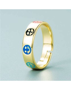 Simple Design Colorful Oil-spot Glaze Women Fashion Ring - Face