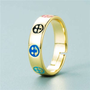 Simple Design Colorful Oil-spot Glaze Women Fashion Ring - Face