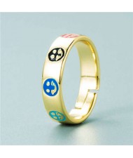 Simple Design Colorful Oil-spot Glaze Women Fashion Ring - Face