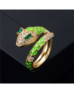 Internet Celebrity Fashion Oil-spot Glaze Animal Series Snake Design Women Ring - Green