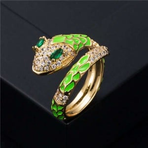 Internet Celebrity Fashion Oil-spot Glaze Animal Series Snake Design Women Ring - Green