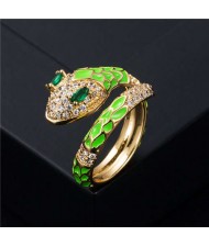 Internet Celebrity Fashion Oil-spot Glaze Animal Series Snake Design Women Ring - Green