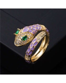 Internet Celebrity Fashion Oil-spot Glaze Animal Series Snake Design Women Ring - Violet