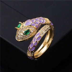 Internet Celebrity Fashion Oil-spot Glaze Animal Series Snake Design Women Ring - Violet