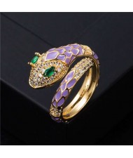 Internet Celebrity Fashion Oil-spot Glaze Animal Series Snake Design Women Ring - Violet