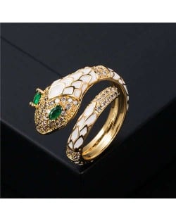 Internet Celebrity Fashion Oil-spot Glaze Animal Series Snake Design Women Ring - White