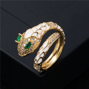 Internet Celebrity Fashion Oil-spot Glaze Animal Series Snake Design Women Ring - White